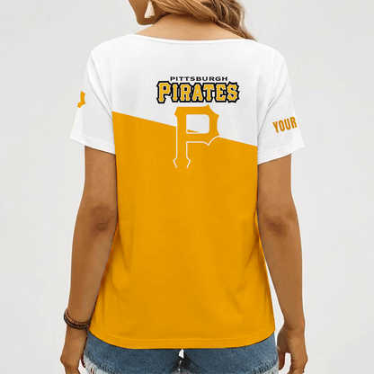 [FLASH SALE] NEW CUSTOMIZED MLB29 PHP PITTSBURGH PIRATES V-NECK FEMALE SHIRT