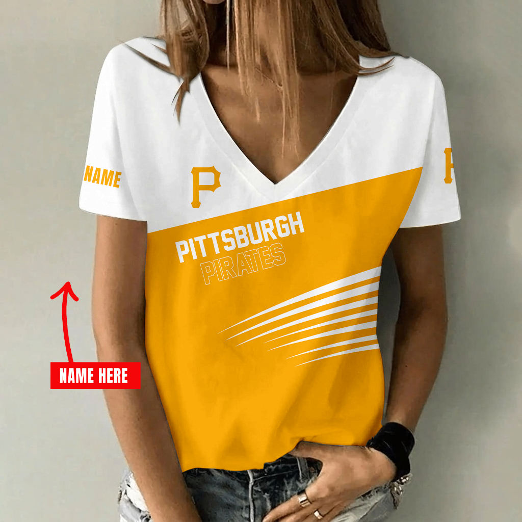 [FLASH SALE] NEW CUSTOMIZED MLB29 PHP PITTSBURGH PIRATES V-NECK FEMALE SHIRT