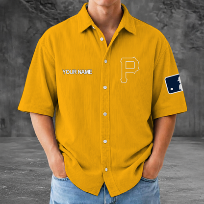 [FLASH SALE] NEW CUSTOMIZED MLB29 PHP PITTSBURGH PIRATES SEERSUCKER BUTTON SHIRT