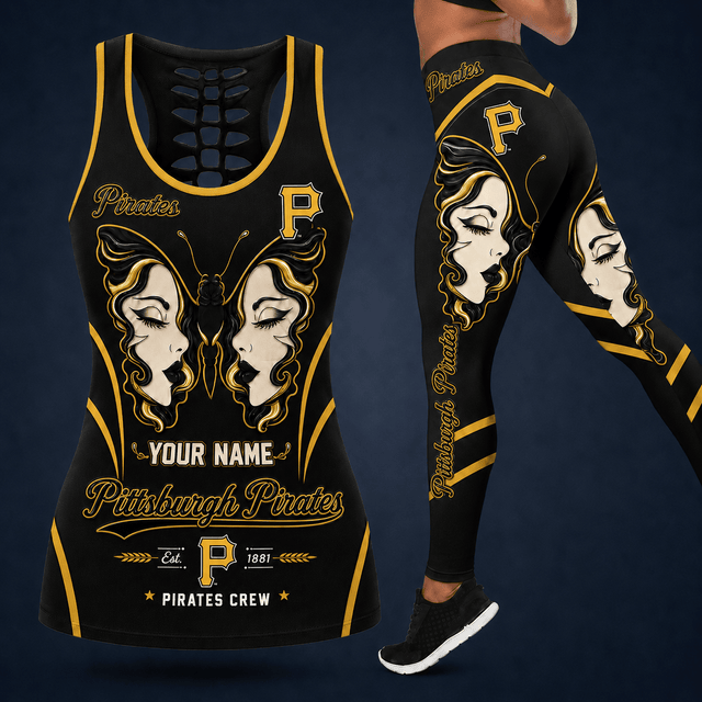 [FLASH SALE] NEW CUSTOMIZED MLB29 PHP PITTSBURGH PIRATES HOLLOW TANK TOP & LEGGINGS SET