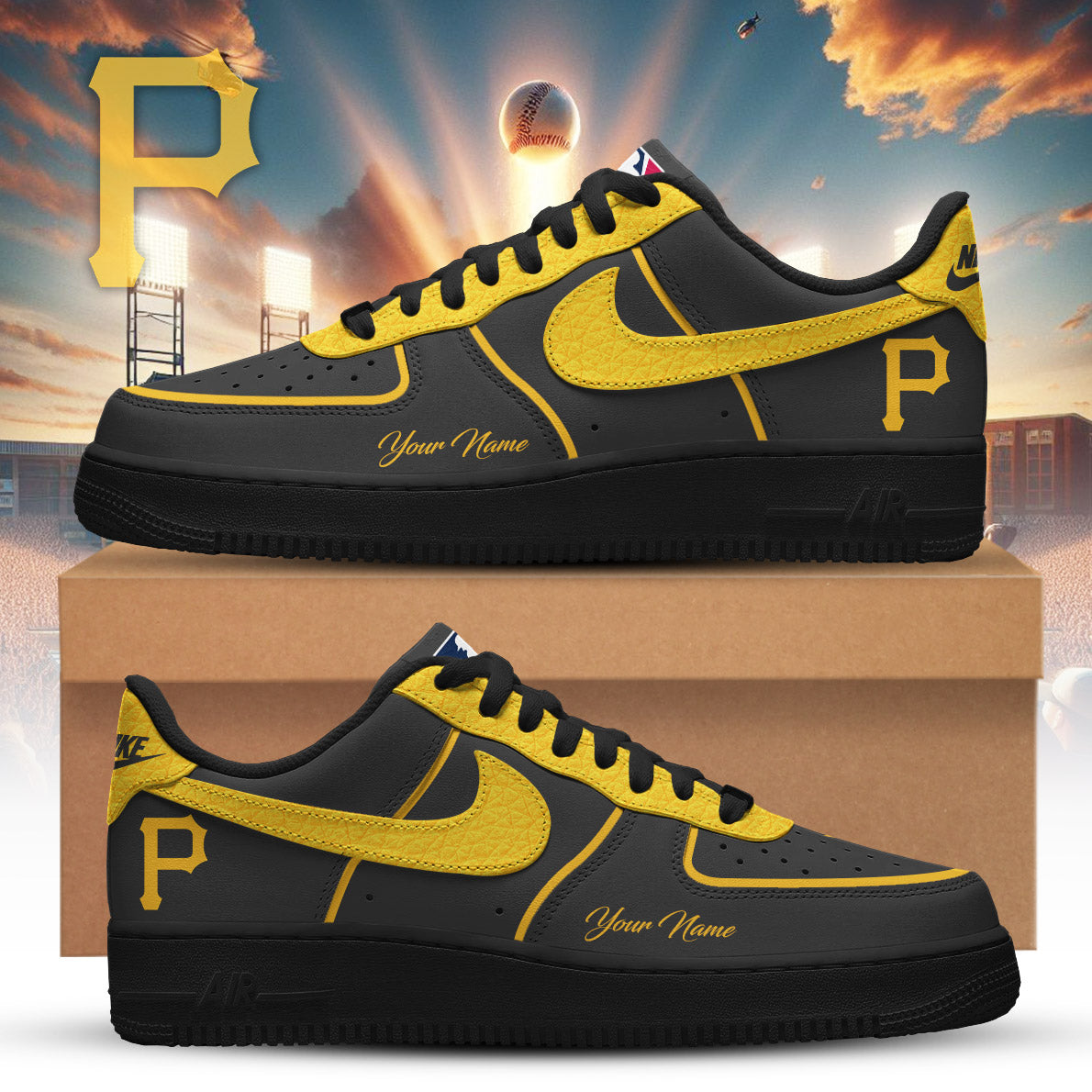 LIMITED EDITION - NEW CUSTOMIZED MLB29 PHP PITTSBURGH PIRATES AF1 SNEAKERS