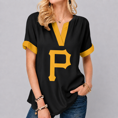 LIMITED EDITION - NEW CUSTOMIZED MLB29 PHP PITTSBURGH PIRATES V-NECK FEMALE SHIRT