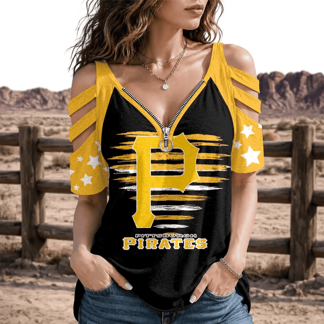 [FLASH SALE] NEW CUSTOMIZED MLB29 PHP PITTSBURGH PIRATES STRAPPY COLD-SHOULDER TOP