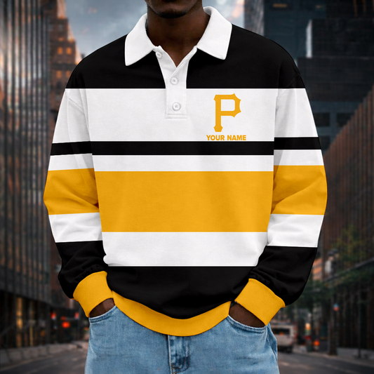 LIMITED EDITION - NEW CUSTOMIZED MLB29 PHP PITTSBURGH PIRATES MEN LONG SLEEVE POLO
