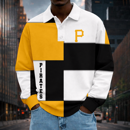 LIMITED EDITION - NEW CUSTOMIZED MLB29 PHP PITTSBURGH PIRATES MEN LONG SLEEVE POLO