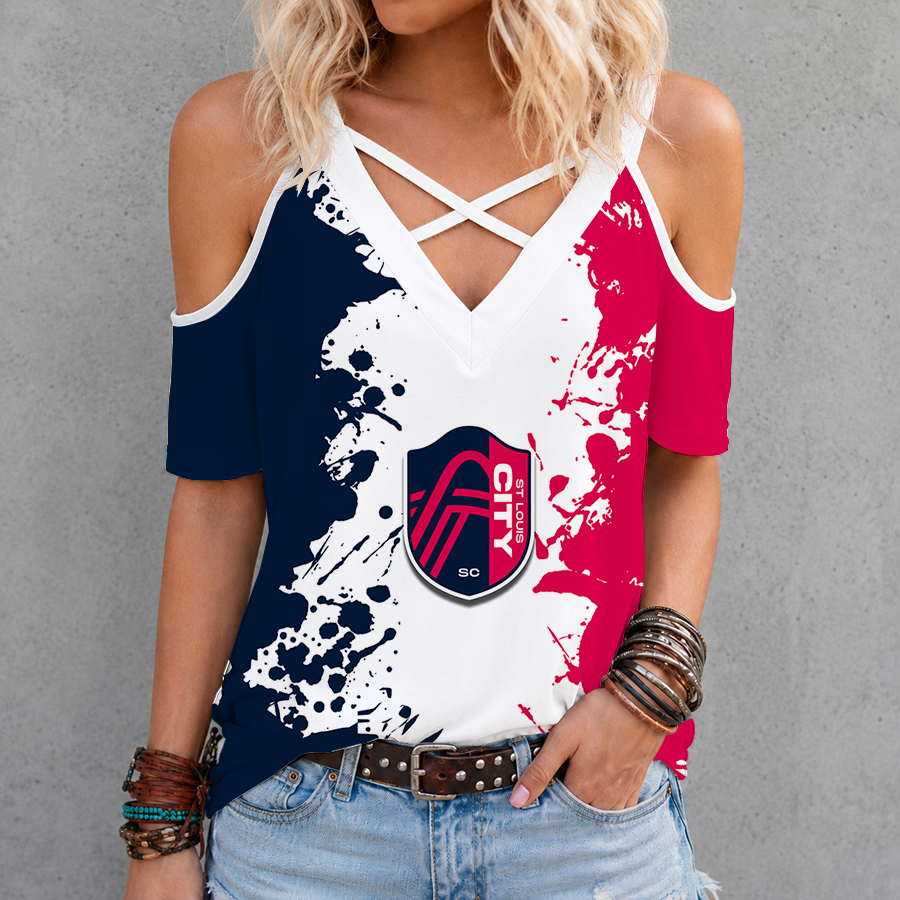 [FAN EXCLUSIVE] NEW CUSTOMIZED MLS29 SLC ST. LOUIS CITY SC CRISS CROSS V-NECK TOP