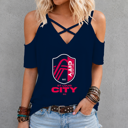 [FAN EXCLUSIVE] NEW CUSTOMIZED MLS29 SLC ST. LOUIS CITY SC CRISS CROSS V-NECK TOP