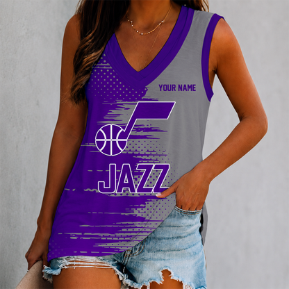 FINAL SALE - NEW CUSTOMIZED NBA29 UJZ UTAH JAZZ WOMEN'S V-NECK TANK TOP