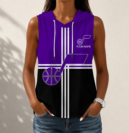 LIMITED EDITION - NEW CUSTOMIZED NBA29 UJZ UTAH JAZZ WOMEN'S SLEEVELESS HOODED POCKET TANK TOP