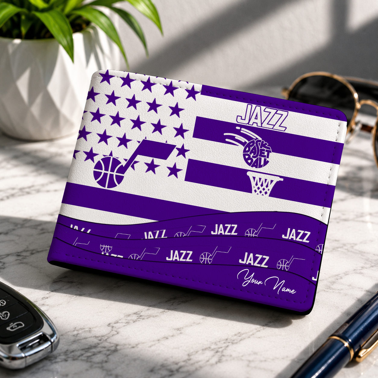 SPECIAL EDITION - NEW CUSTOMIZED NBA29 UJZ UTAH JAZZ TAR HEELS LEATHER WALLET