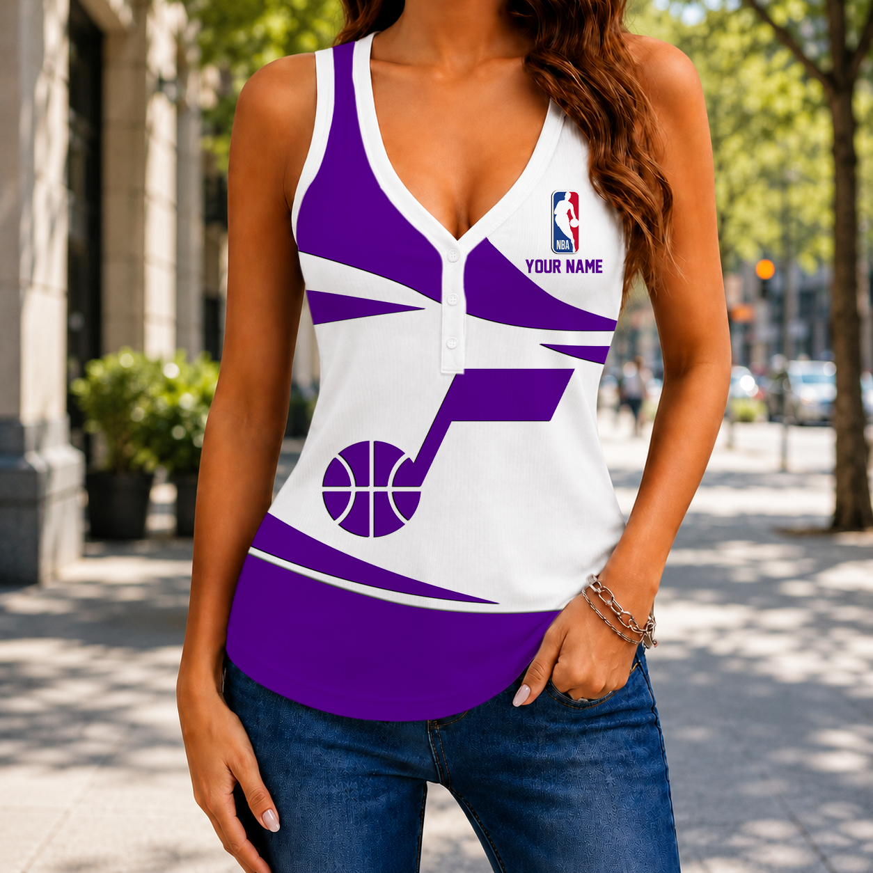 VIRAL EDITION - NEW CUSTOMIZED NBA29 UJZ UTAH JAZZ WOMEN'S V-NECK TANK TOP
