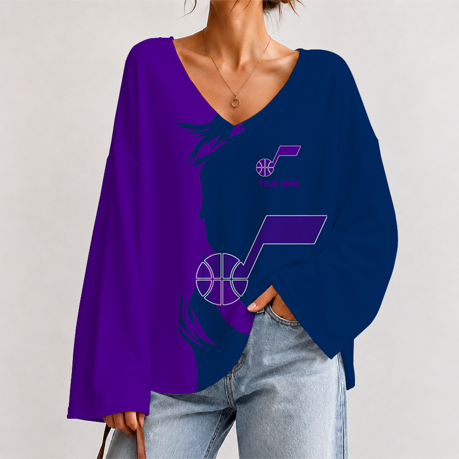 [HOT DEAL] NEW CUSTOMIZED NBA29 UJZ UTAH JAZZ V-NECK LONG SLEEVED CROP TOP