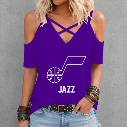 LIMITED EDITION - NEW CUSTOMIZED NBA29 UJZ UTAH JAZZ CRISS CROSS V-NECK TOP