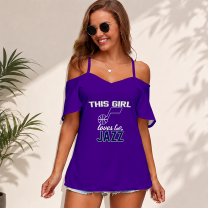 [HOT DEAL] NEW CUSTOMIZED NBA29 UJZ UTAH JAZZ WOMEN'S STRAPPY OFF-SHOULDER TOP