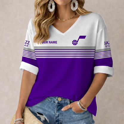 LIMITED EDITION - NEW CUSTOMIZED NBA29 UJZ UTAH JAZZ WOMEN'S HEART V-NECK LONG SLEEVE SHIRT