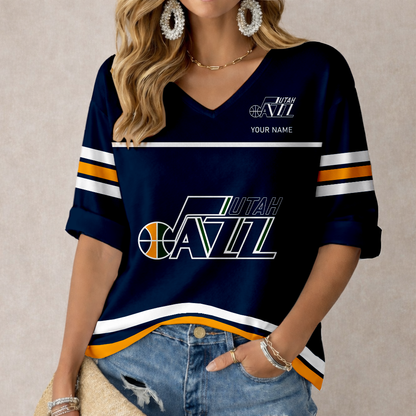 LIMITED EDITION - NEW CUSTOMIZED NBA29 UJZ UTAH JAZZ WOMEN'S HEART V-NECK LONG SLEEVE SHIRT