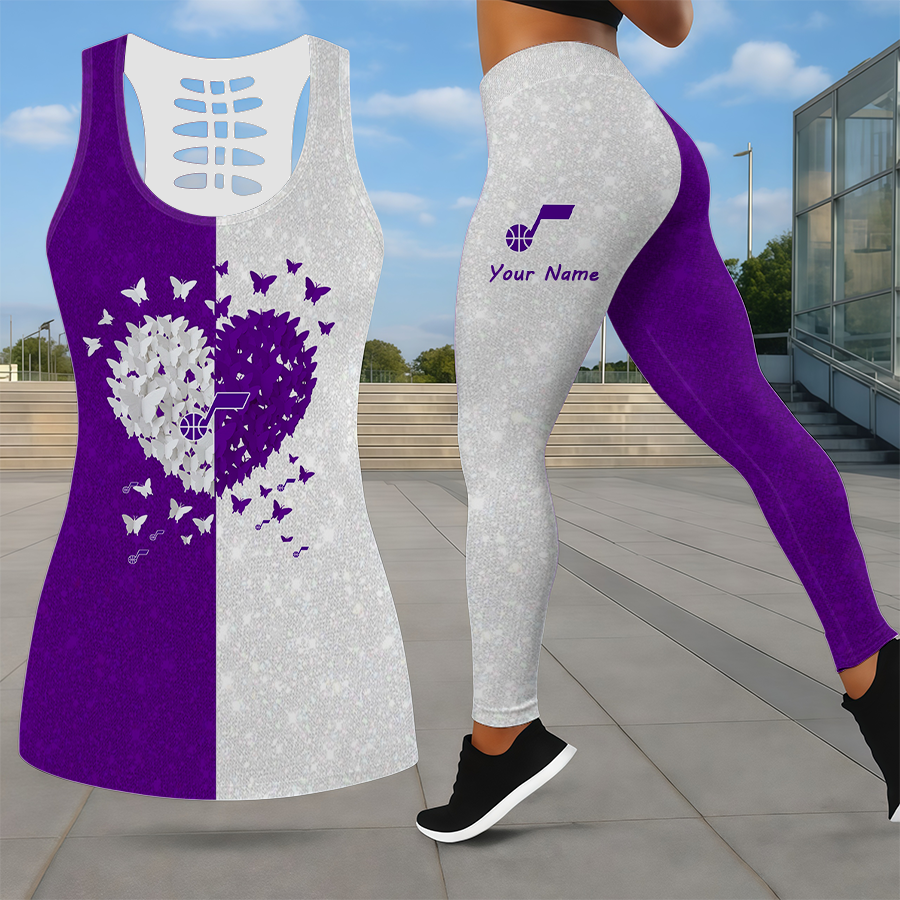 LIMITED EDITION - NEW CUSTOMIZED NBA29 UJZ UTAH JAZZ LEGGINGS & HOLLOW TANK TOP SET