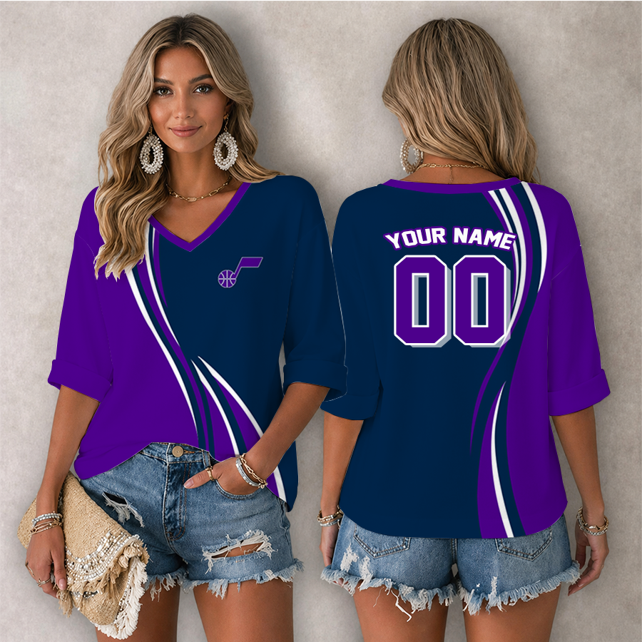 LIMITED EDITION - NEW CUSTOMIZED NBA29 UJZ UTAH JAZZ WOMEN'S HEART V-NECK LONG SLEEVE SHIRT