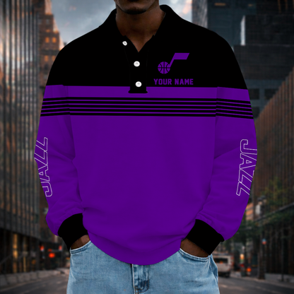 ELITE EDITION - NEW CUSTOMIZED NBA29 UJZ UTAH JAZZ MEN LONG SLEEVE POLO