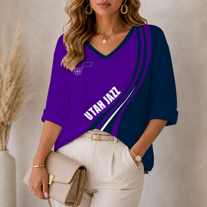[HOT DEAL] NEW CUSTOMIZED NBA29 UJZ UTAH JAZZ WOMEN'S HEART V-NECK LONG SLEEVE SHIRT