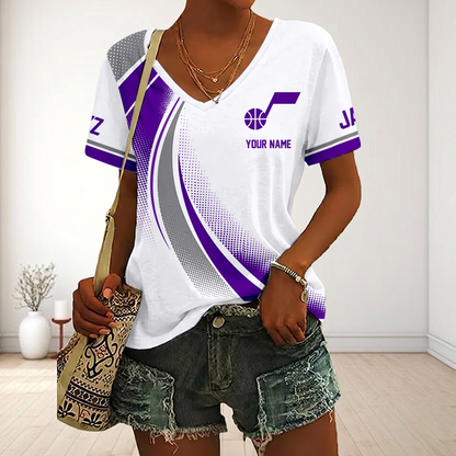 FINAL SALE - NEW CUSTOMIZED NBA29 UJZ UTAH JAZZ V-NECK FEMALE SHIRT
