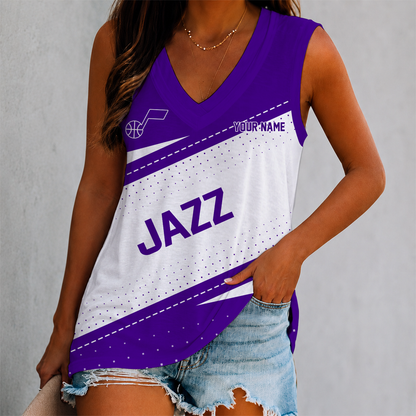 VIRAL EDITION - NEW CUSTOMIZED NBA29 UJZ UTAH JAZZ WOMEN'S V-NECK TANK TOP