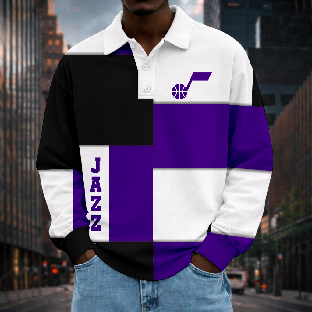 LIMITED EDITION - NEW CUSTOMIZED NBA29 UJZ UTAH JAZZ MEN LONG SLEEVE POLO