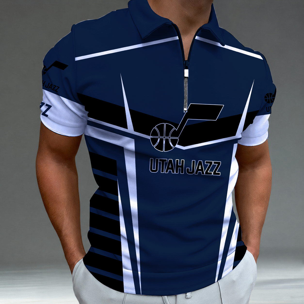 [HOT DEAL] NEW CUSTOMIZED NBA29 UJZ UTAH JAZZ ZIP POLO SHIRT
