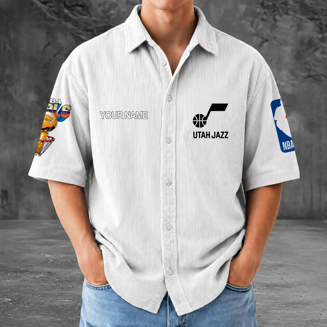 [HOT DEAL] NEW CUSTOMIZED NBA29 UJZ UTAH JAZZ SEERSUCKER BUTTON SHIRT