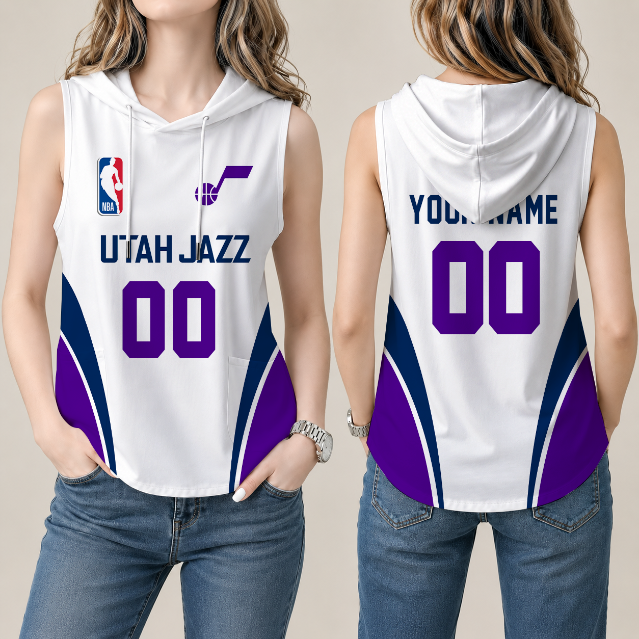 [HOT DEAL] NEW CUSTOMIZED NBA29 UJZ UTAH JAZZ  WOMEN'S SLEEVELESS HOODED POCKET TANK TOP