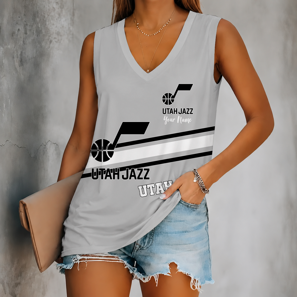 [HOT DEAL] NEW CUSTOMIZED NBA29 UJZ UTAH JAZZ WOMEN'S V-NECK TANK TOP
