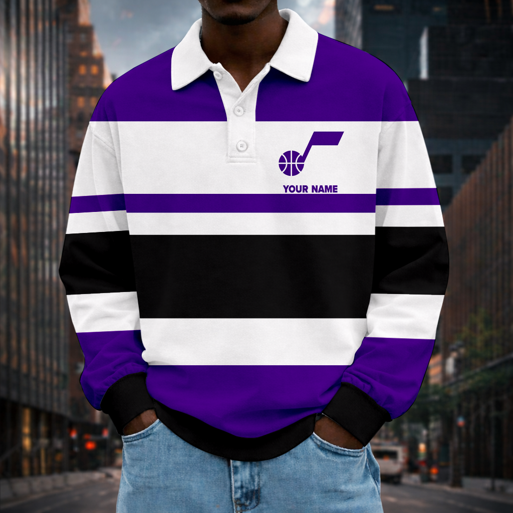 LIMITED EDITION - NEW CUSTOMIZED NBA29 UJZ UT JAZZ MEN LONG SLEEVE POLO