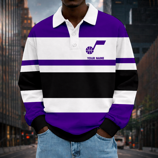 LIMITED EDITION - NEW CUSTOMIZED NBA29 UJZ UT JAZZ MEN LONG SLEEVE POLO