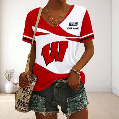 LIMITED DROP - NEW CUSTOMIZED | NCAA MAM29 WSB WS BADGERS V-NECK FEMALE SHIRT