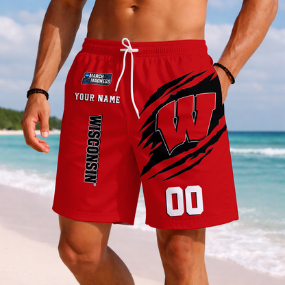 LIMITED EDITION - NEW CUSTOMIZED NCAA MAM29 WSB WISCONSIN BADGERS SHORT PANTS