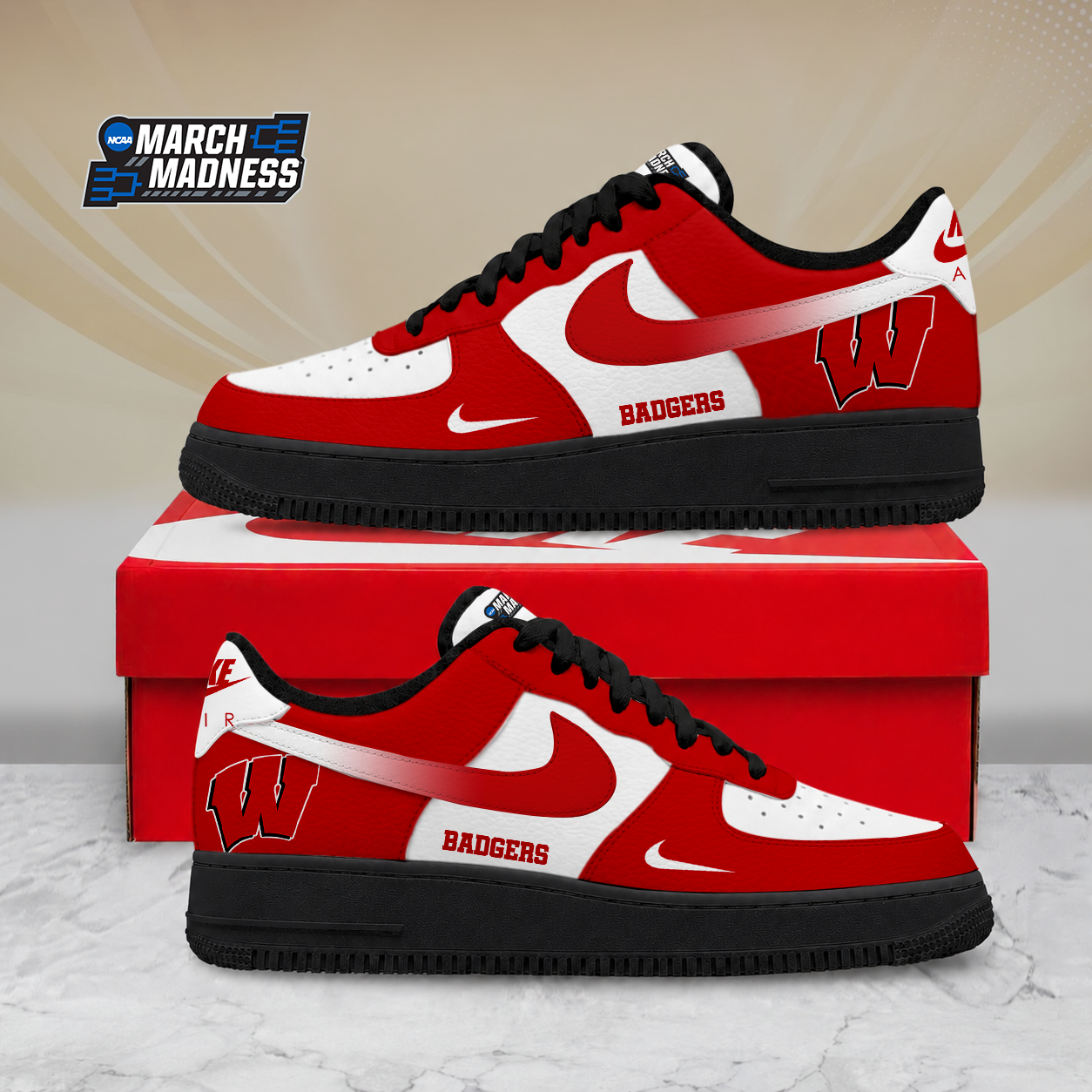 SPECIAL EDITION - NEW CUSTOMIZED NCAA MAM29 WSB WISCONSIN BADGERS AF1 SHOES