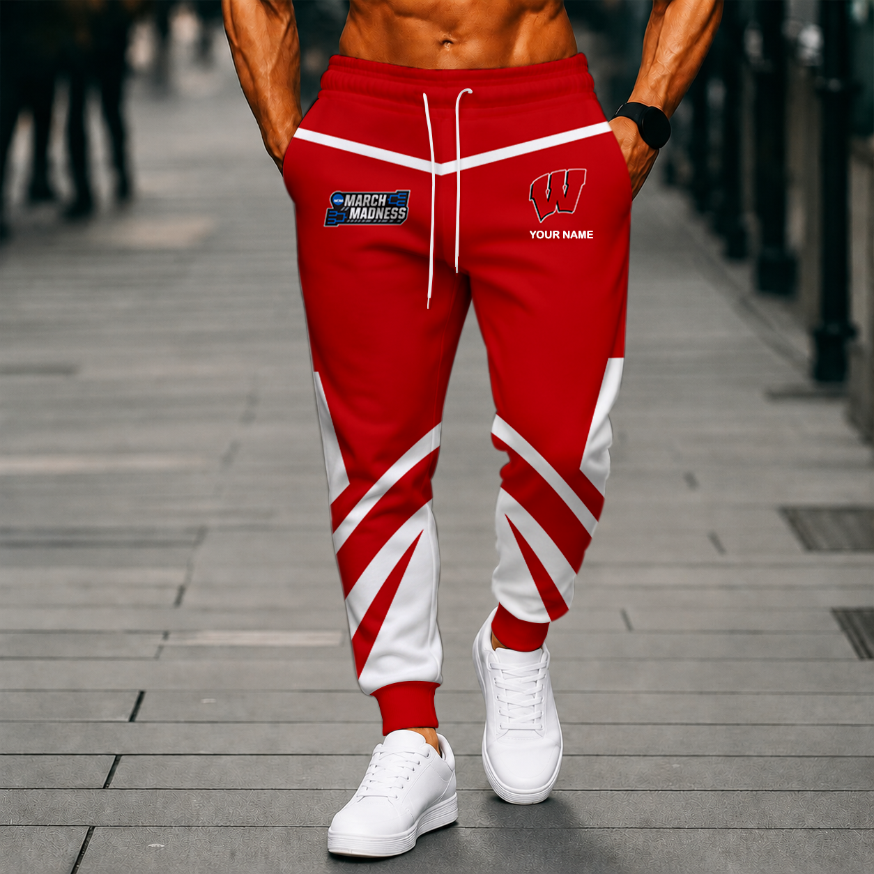 LIMITED EDITION - NEW CUSTOMIZED NCAA MAM29 WSB WISCONSIN BADGERS SWEATPANTS