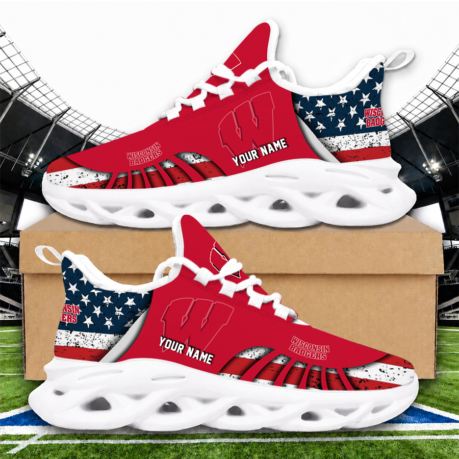 [FAN FAVORITE] NEW CUSTOMIZED NCAA MAM29 WSB WISCONSIN BADGERS STRAPPY UNISEX CLUNKY SNEAKERS