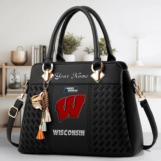 LIMITED EDITION - NEW CUSTOMIZED NCAA MAM29 WSB WISCONSIN BADGERS ZIP HANDBAG MULTICOLOR