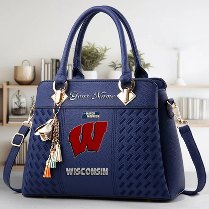 LIMITED EDITION - NEW CUSTOMIZED NCAA MAM29 WSB WISCONSIN BADGERS ZIP HANDBAG MULTICOLOR