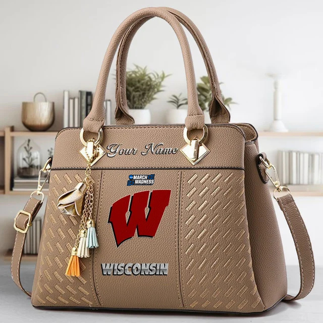LIMITED EDITION - NEW CUSTOMIZED NCAA MAM29 WSB WISCONSIN BADGERS ZIP HANDBAG MULTICOLOR