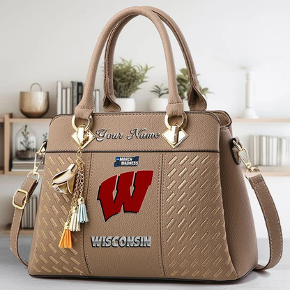 LIMITED EDITION - NEW CUSTOMIZED NCAA MAM29 WSB WISCONSIN BADGERS ZIP HANDBAG MULTICOLOR