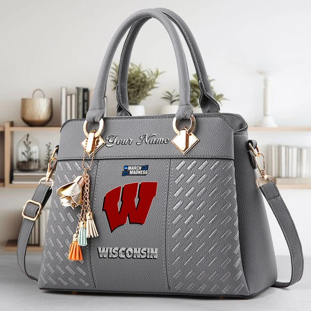 LIMITED EDITION - NEW CUSTOMIZED NCAA MAM29 WSB WISCONSIN BADGERS ZIP HANDBAG MULTICOLOR