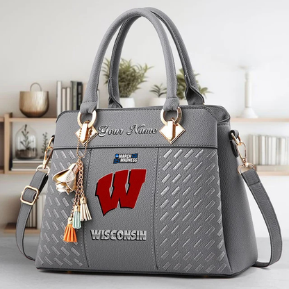 LIMITED EDITION - NEW CUSTOMIZED NCAA MAM29 WSB WISCONSIN BADGERS ZIP HANDBAG MULTICOLOR