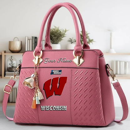 LIMITED EDITION - NEW CUSTOMIZED NCAA MAM29 WSB WISCONSIN BADGERS ZIP HANDBAG MULTICOLOR
