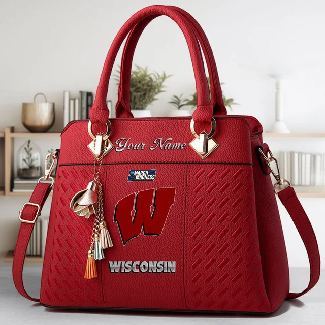 LIMITED EDITION - NEW CUSTOMIZED NCAA MAM29 WSB WISCONSIN BADGERS ZIP HANDBAG MULTICOLOR