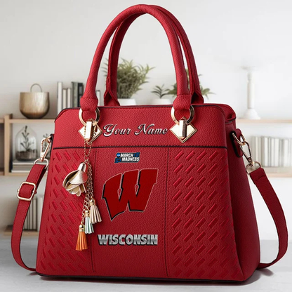 LIMITED EDITION - NEW CUSTOMIZED NCAA MAM29 WSB WISCONSIN BADGERS ZIP HANDBAG MULTICOLOR