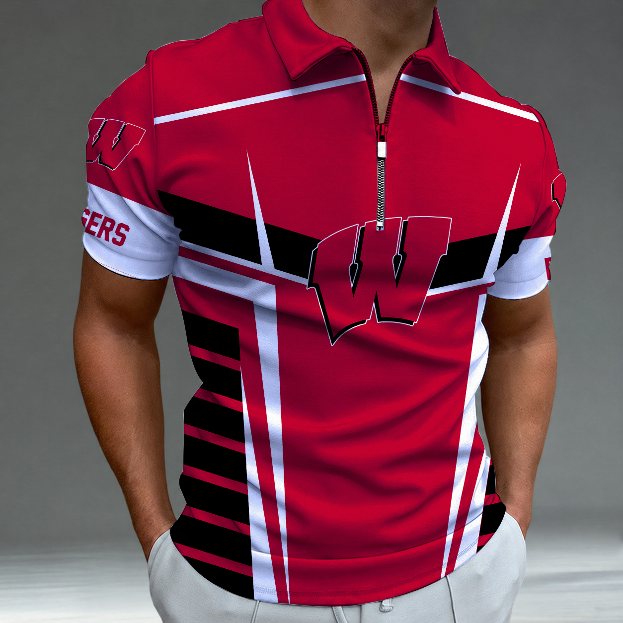 [FAN FAVORITE] NEW CUSTOMIZED NCAA MAM29 WSB WISCONSIN BADGERS STRAPPY POLO SHIRT