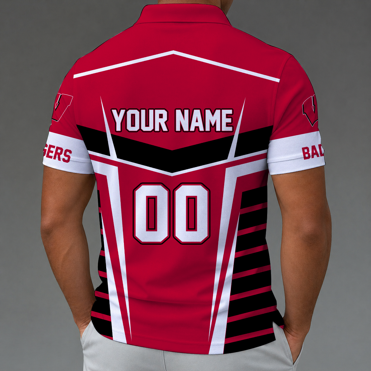 [FAN FAVORITE] NEW CUSTOMIZED NCAA MAM29 WSB WISCONSIN BADGERS STRAPPY POLO SHIRT