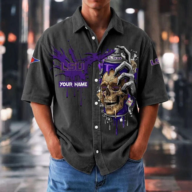 MEGA SALE - NEW CUSTOMIZED NCAA FBS29 LST LSU TIGERS SEERSUCKER BUTTON SHIRT